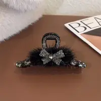 T122黑色蝴蝶结水钻抓夹11cm  