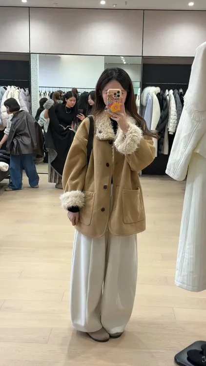 2025秋冬新款韩系复古皮毛一体羊羔毛外套女搭配休闲裤保暖两件套