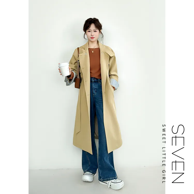 秋日序曲⑧七七146小个子复古立领收腰风衣女早秋中长款外套小美说