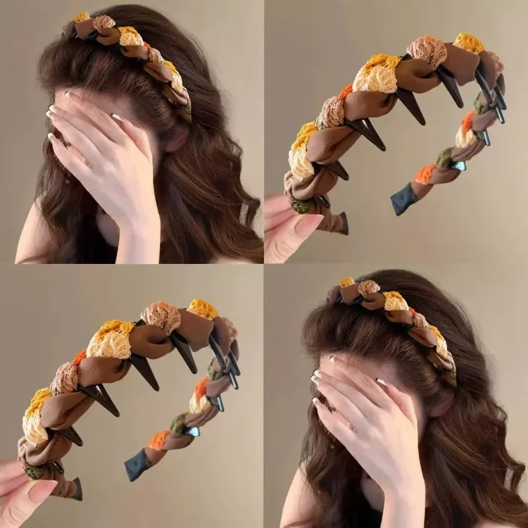 复古拼色缠绕高颅顶带齿发箍2025新款秋冬防滑压发洗脸头箍发饰女