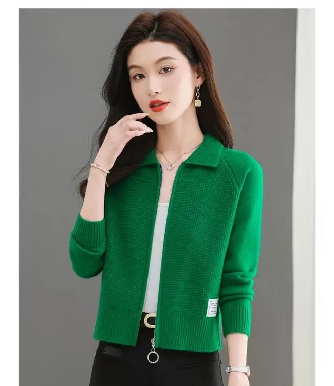 哥*弟阿玛施洋气小香风羊毛衫时尚长袖针织开衫短款拉链翻领外套