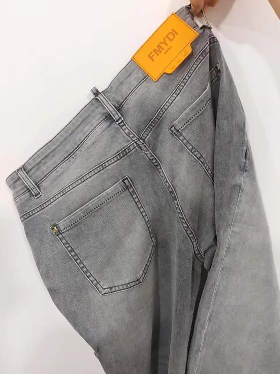 y062夏季薄款水洗浅灰男士小直筒牛仔蓝高品质牛仔