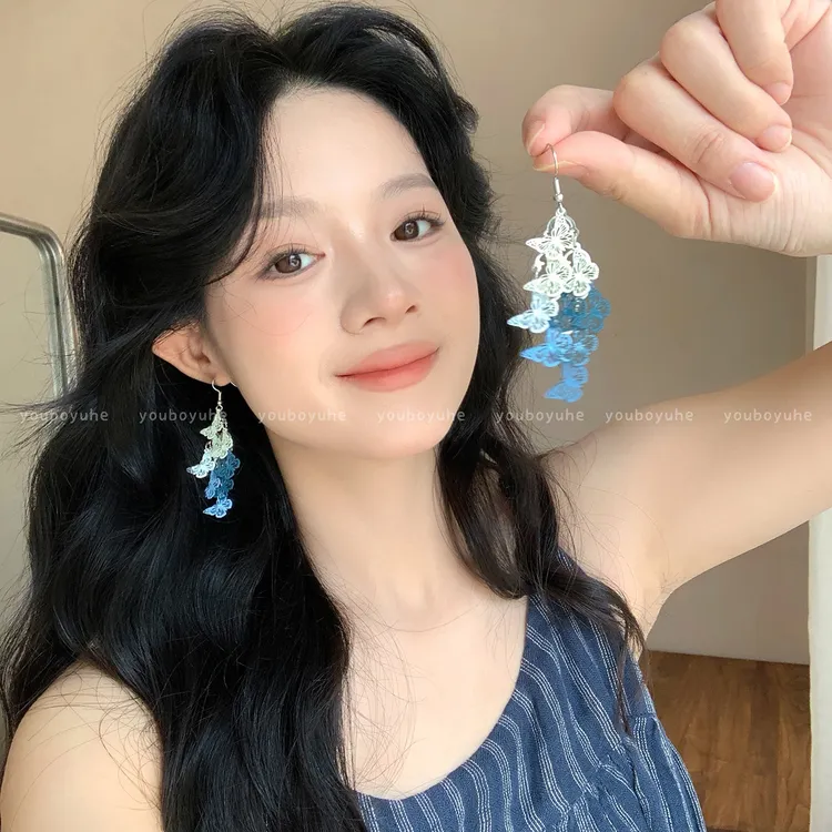 铜合金耳饰  超仙镂空蝴蝶流苏耳环女轻奢高级感耳钩精致个性耳饰