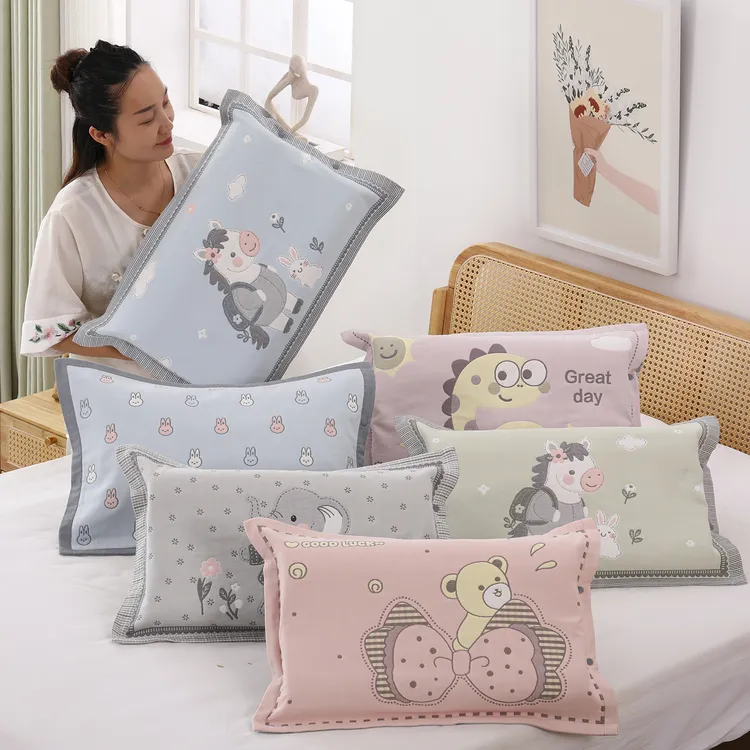 纱布奶棉枕套纯棉按扣单条幼儿园枕头套学生枕芯套一对装38*58cm
