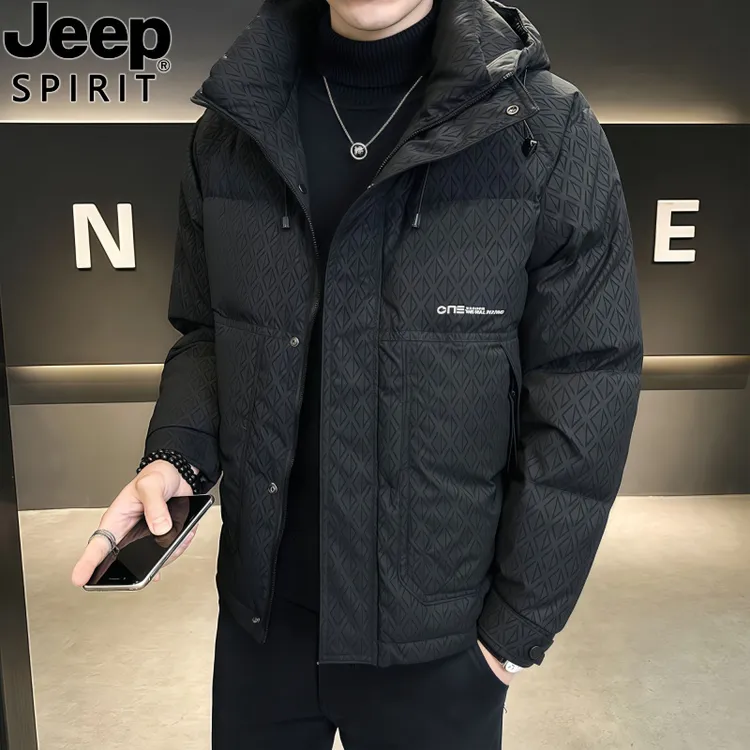 JEEPSPIRIT吉普羽绒服轻薄冬季连帽印花新款潮牌加厚冬装防寒外套