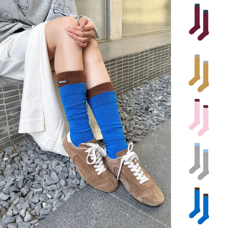 ANNAMOOER品牌 竖条肌理显瘦撞色边长筒袜 DSC买手店 DY5A38021