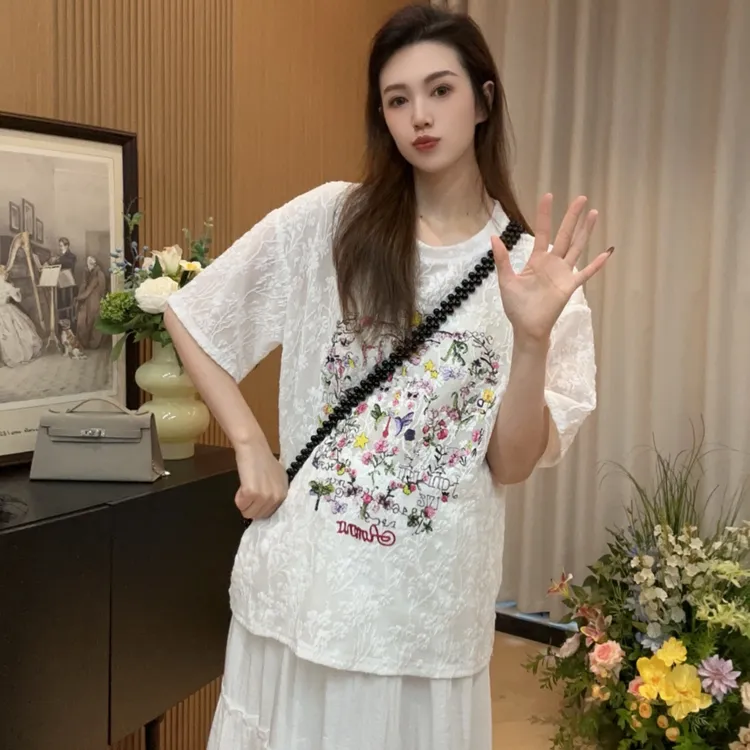 Zoey孕妇装［夏日约会］夏新款短袖轻薄蕾丝甜美T恤搭可调节半裙