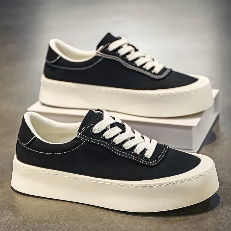 帆布男鞋秋季新款透气薄款潮流百搭板鞋学生厚底增高运动休闲布鞋