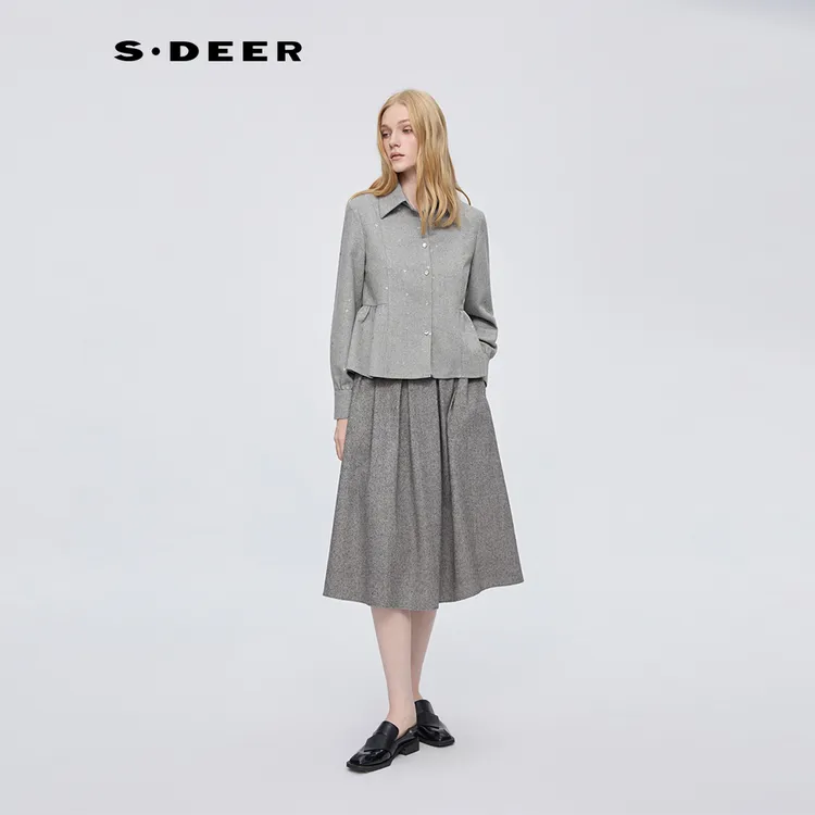 S·DEER圣迪奥【灰度独白】小个子秋冬气质百搭女装衬衫S253Z0559