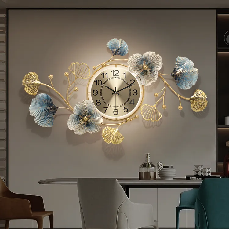 飞鸟集新中式银杏叶钟表挂钟客厅时钟挂墙2025新款餐厅高级感挂表