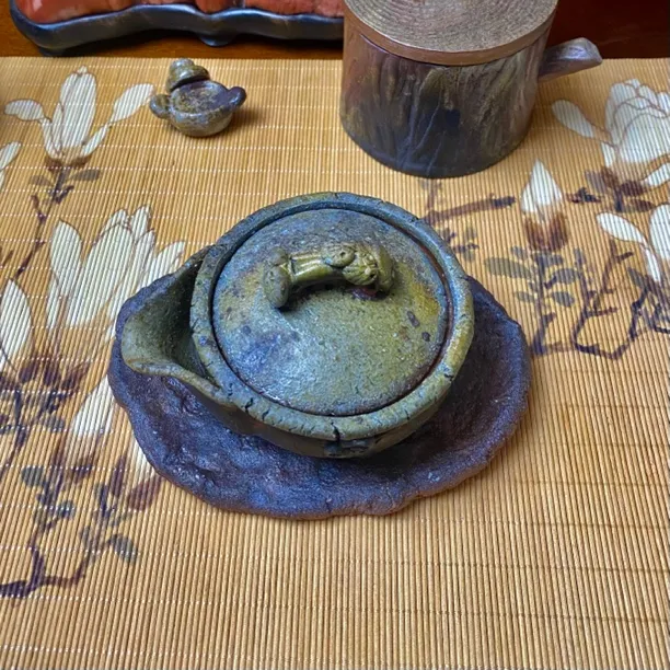 西山孝義纯山土荒寂手捏灵芝纯手工手抓壶柴烧壶柴窑