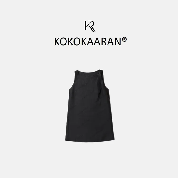 kokokaaran/可可咔伦100%亚麻老钱风扭结设计无袖连衣裙SH250513