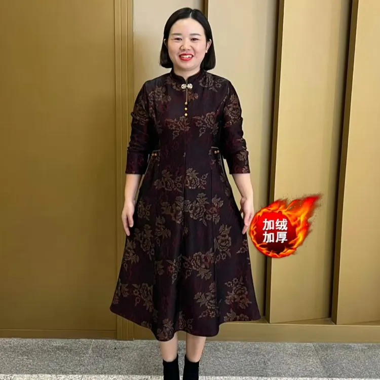秋冬新款加绒改良旗袍裙遮肉显瘦洋气新中式连衣裙