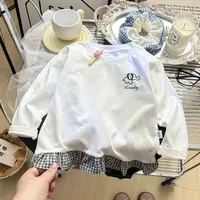 【25秋季上新】女童甜美格子拼接纯棉长袖T恤百搭打底衫儿童秋装