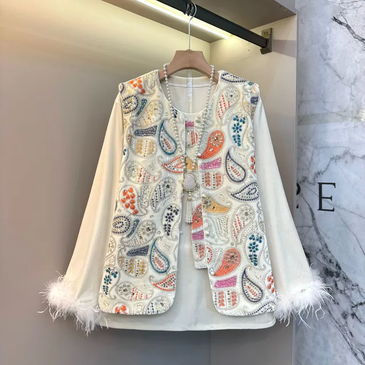 2025新款高级绝美亮片显瘦新中式时尚设计胖mm内搭+薄棉马甲50526