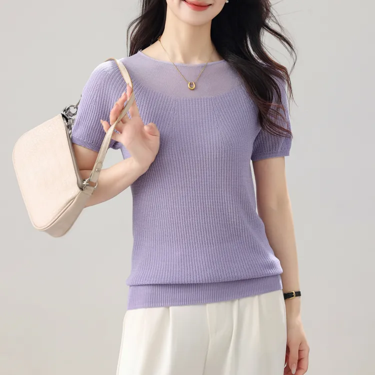 【夏季精选】天丝亚麻简约高端无缝一体圆领薄款短袖t恤短袖女131