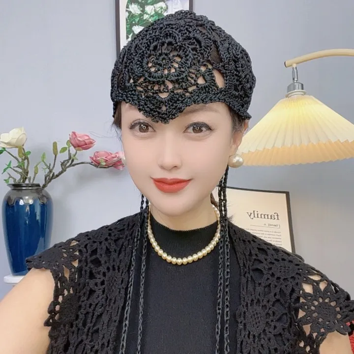 春夏新款【冰丝个性美人尖】复古民族风叮当帽