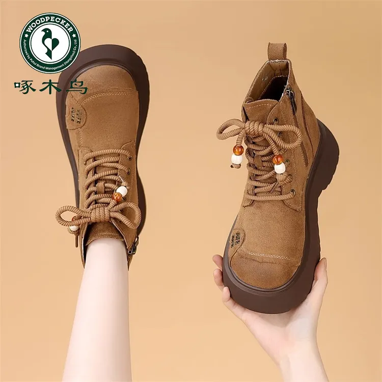 啄木鸟增高厚底马丁靴女款秋冬季勃肯鞋百搭软底短靴软底不累脚