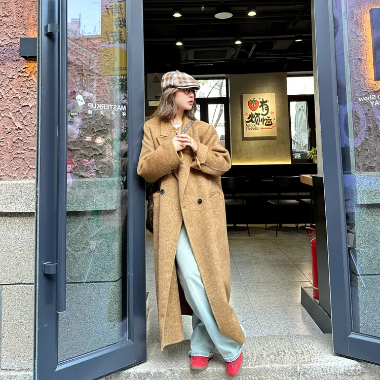 冬上新【老娜娜2】韩系阔版双面羊毛大衣中长款女
