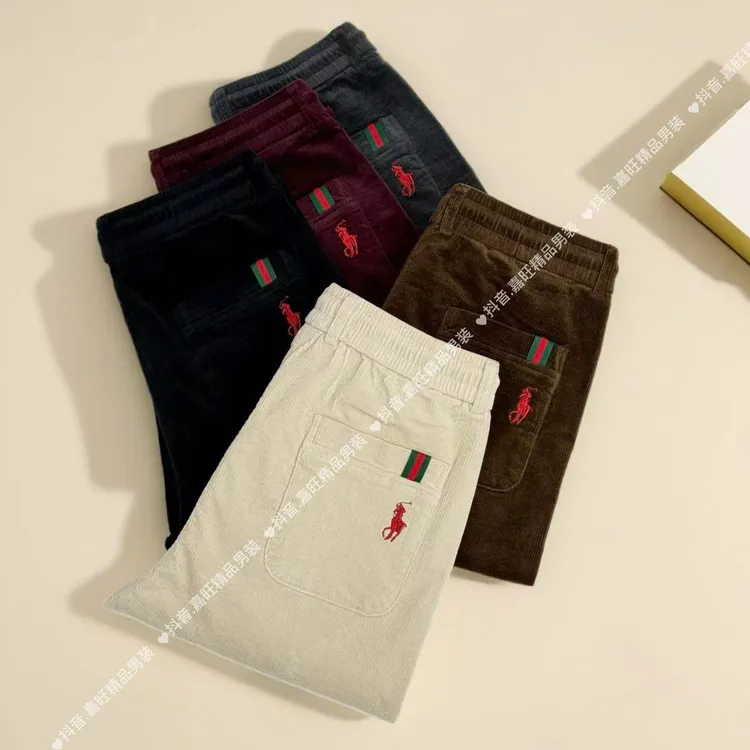 8866秋冬男士纯色时尚百搭舒适弹力系绳闭襟条绒休闲直筒裤