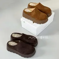 富士暖阳~保暖厚底增高包头毛毛勃肯拖鞋女半拖一脚蹬