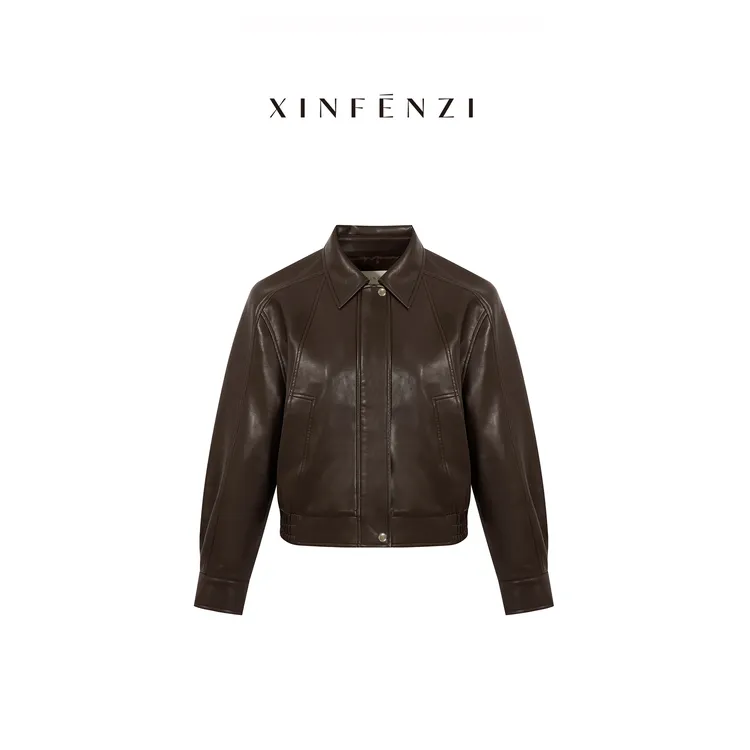 【未眠夜】XINFENZI 复古结构美学廓形质感巴恩风皮夹克 WJK36686