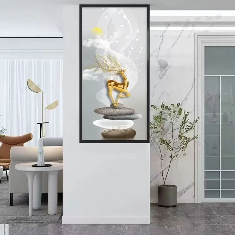 定制艺术画玻璃屏风卫生间半墙隔断入户屏风碳素钢框可带柜可不带