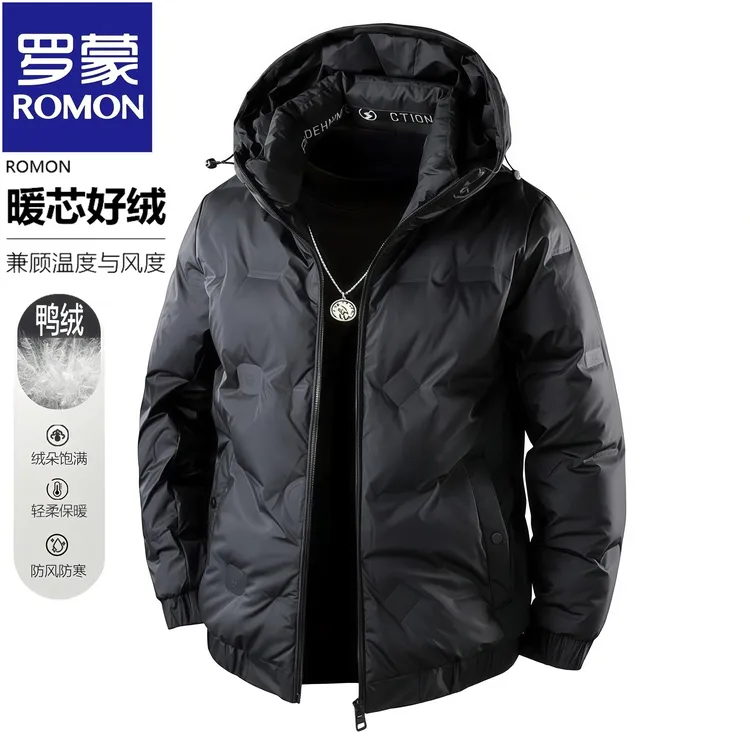 Romon/罗蒙男士新款时尚休闲连帽羽绒服冬季户外防寒加厚保暖外套