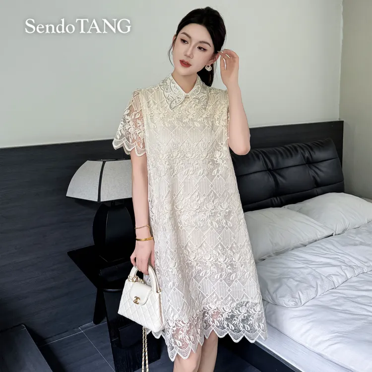 现货气质蕾丝【霜浸】胖多女装新款休闲时尚气质高级感连衣裙