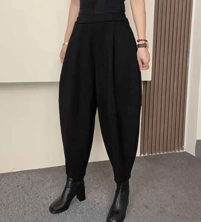 #8018秋季新款时尚宽松百搭休闲裤女大码纯色哈伦裤鱼肚裤