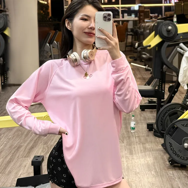 健身秋季罩衫圆领长袖打底衫休闲夏季上衣速干训练运动显瘦