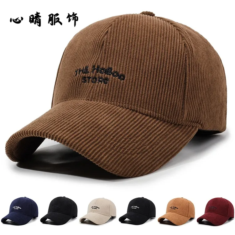 新款灯芯绒棒球帽户外出行秋冬简约休闲字母鸭舌防寒保暖男女帽子