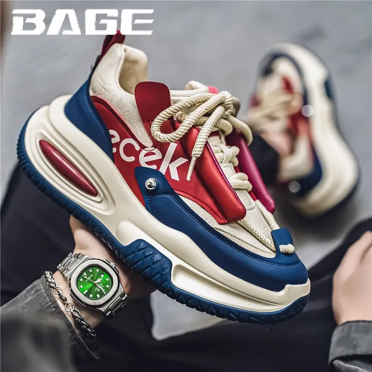 爆款八哥男鞋2025春款百搭气垫运动休闲跑步厚底内增高老爹潮鞋