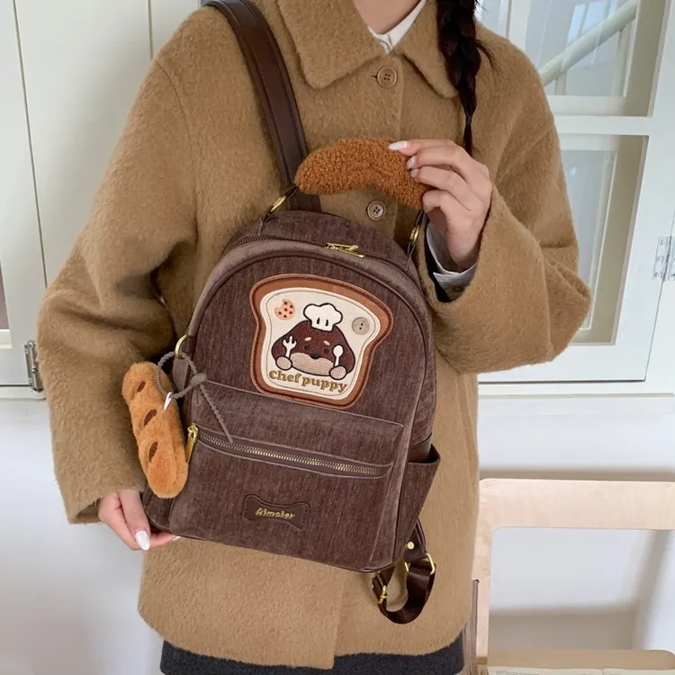韩版学院风冬季毛绒手提包包包新款简约可爱小狗双肩背包学生
