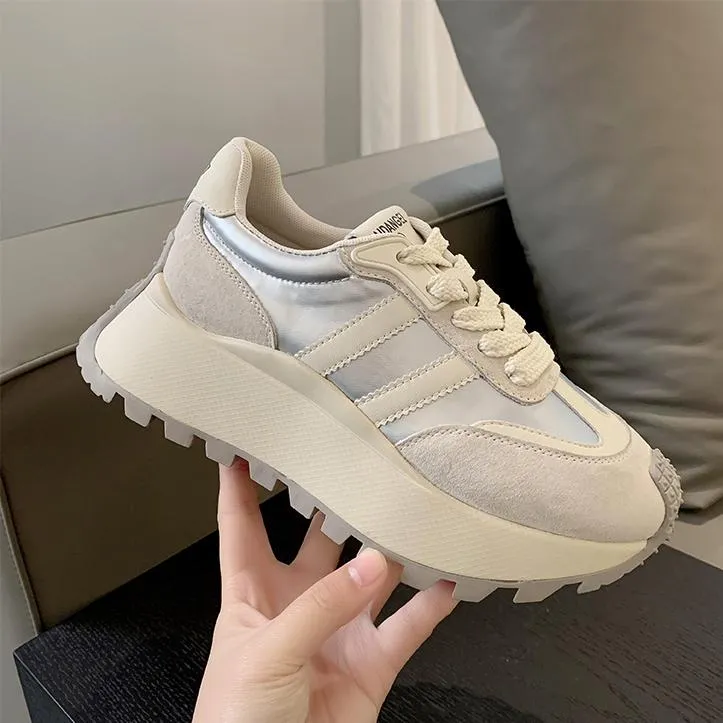 小个子7cm厚底增高银色阿甘鞋女2025春秋款休闲松糕底德训鞋潮