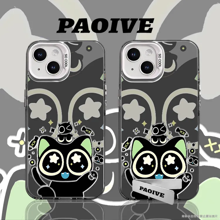 罗小黑适用苹果华为vivoiPhone小米三星防摔彩银手机壳