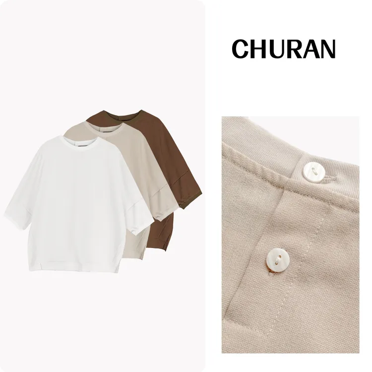 U.V.Y新款蝙蝠袖带纽扣短袖T恤休闲简约时尚百搭宽松小众上衣女