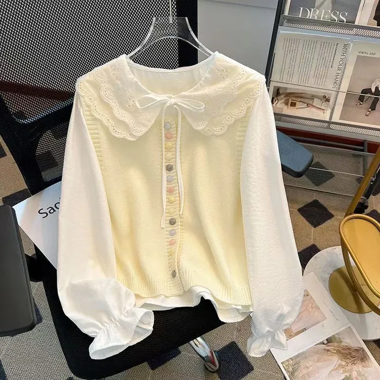 15初中生女春装洋气学生少女学院风甜美马甲外套娃娃领衬衫13岁14