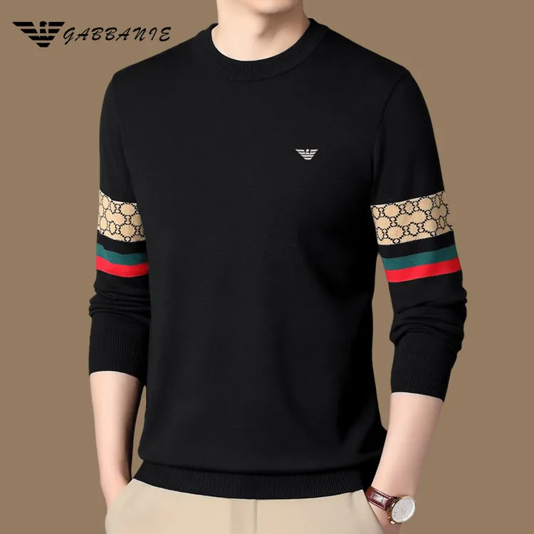 GABBANIE高端轻奢男装春秋季男士毛衣时尚百搭圆领针织衫长袖上衣