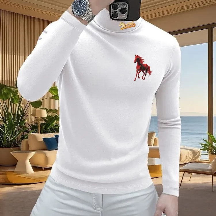 双面德绒德绒半高领长袖男秋冬新款T恤中领韩版修身打底保暖上衣