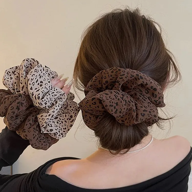 新疆包邮早秋新款甜酷超大号豹纹大肠发圈时尚低马尾发饰女百搭
