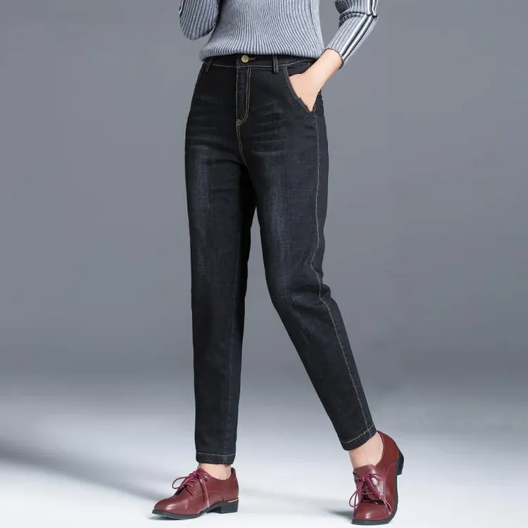 2025春季新款灰色牛仔裤女高腰哈伦裤宽松显瘦百搭弹力大码老爹裤