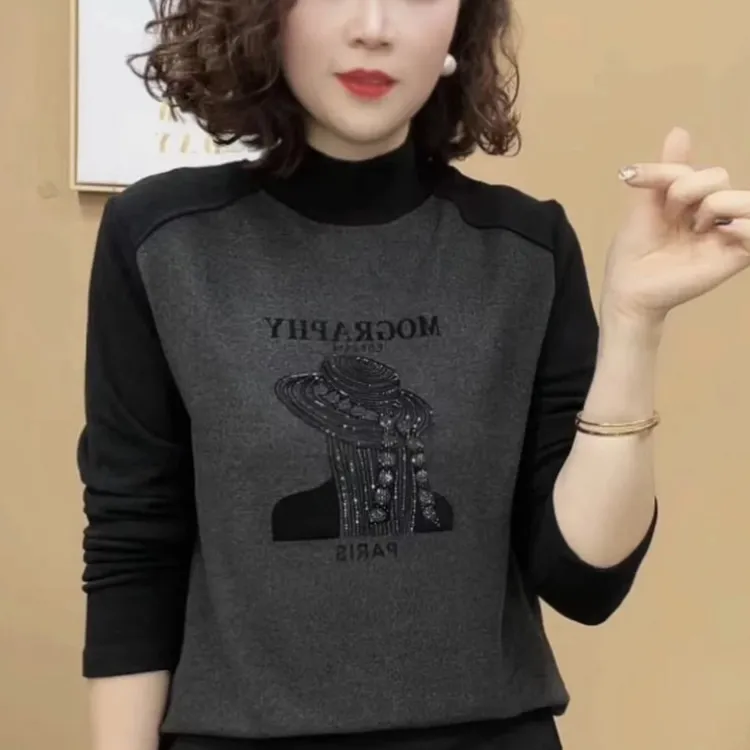 2025新款时尚洋气双面绒打底衫女半高领保暖长袖上衣女显瘦妈妈装