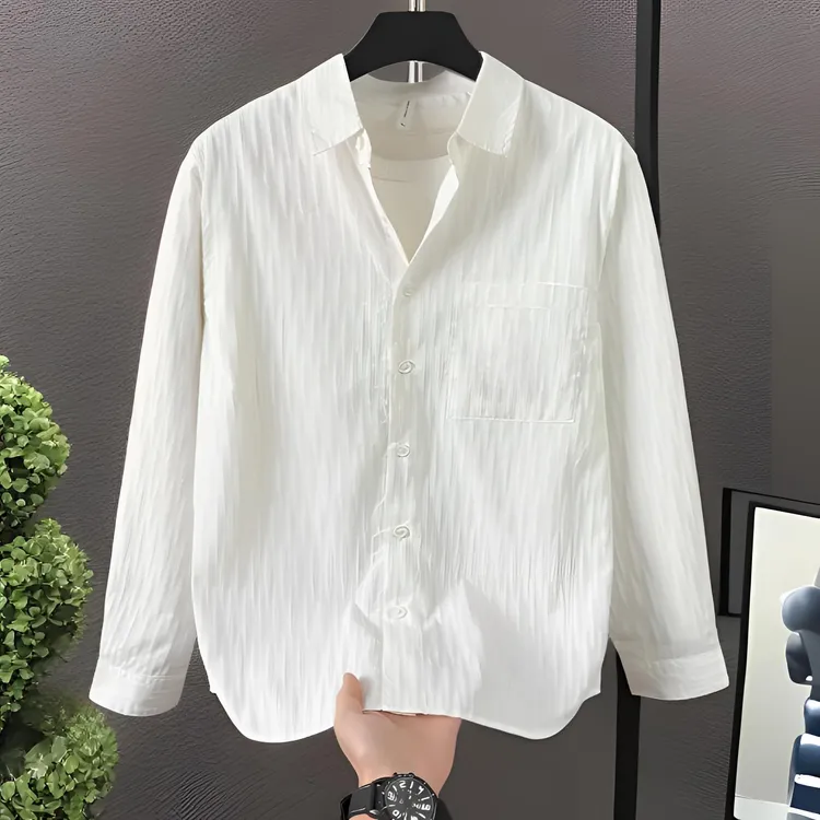 2025早秋轻奢树皮纹高级感帅气衬衫男长袖潮流百搭休闲男士衬衣潮