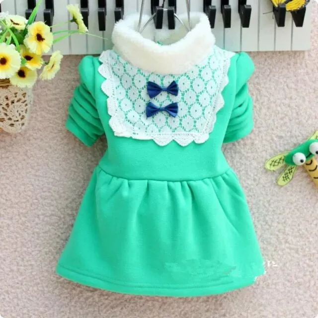 女童加绒长袖连衣裙冬天小女孩裙子小童洋气加绒加厚儿童公主裙