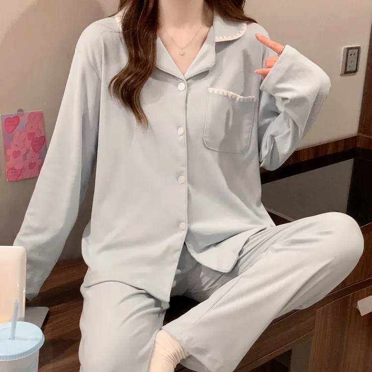 睡衣女秋冬季新款德绒翻领套装女士甜美大码宽松休闲可外穿家居服