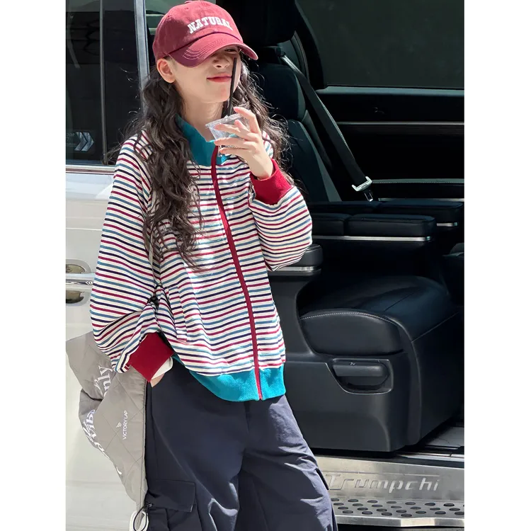 K29767孙小美复古女童外套秋装儿童条纹上衣2025新款大童春秋衣服