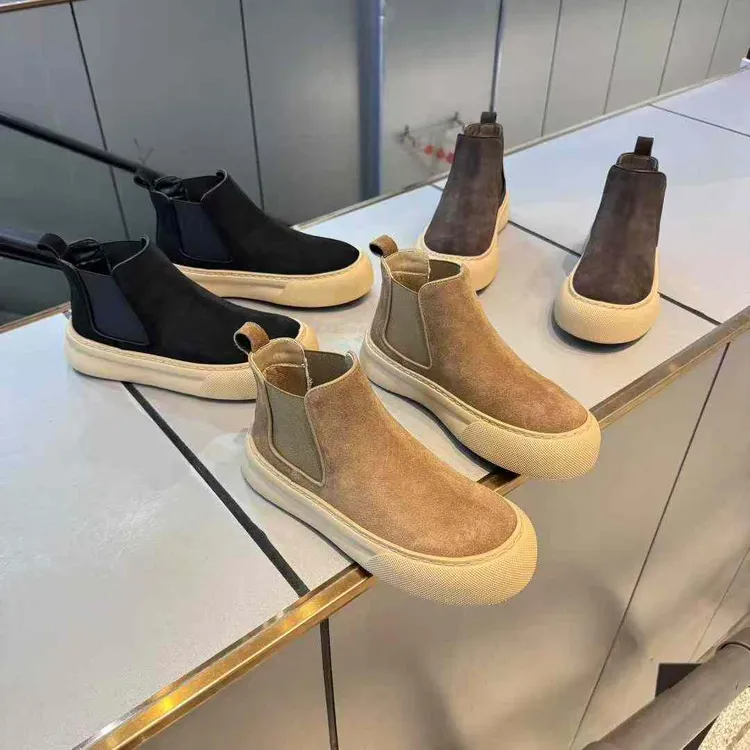 2025冬季新款爆款纯皮一脚蹬马丁靴男加棉保暖切尔西韩版黑色潮鞋