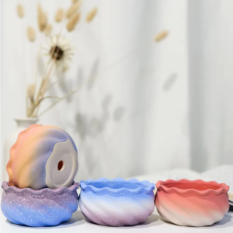 多肉花盆清仓捡漏海浪造型家用麦饭石粗陶大口径简约清新陶瓷花盆