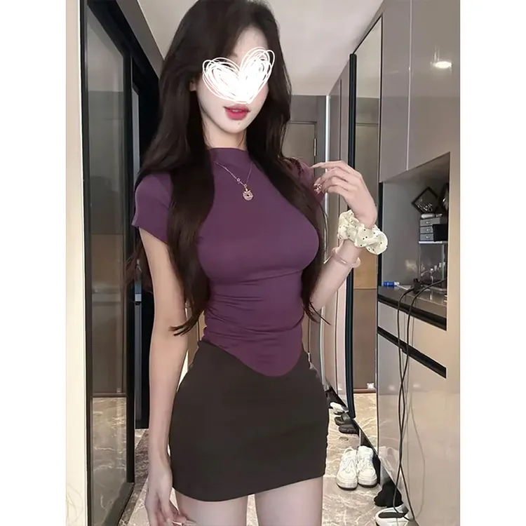 Moses Queen/魔西女王性感纯欲设计感百搭半高领女夏季短袖上衣